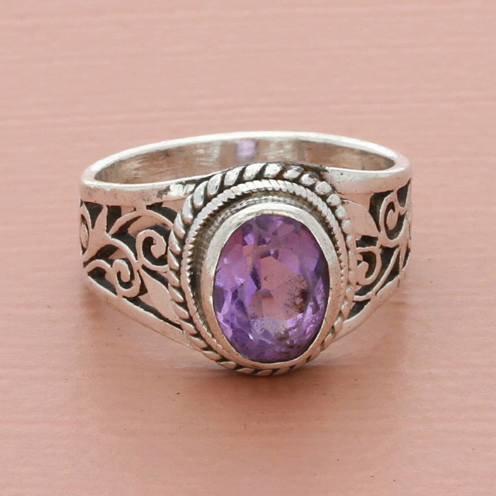 sterling silver braided purple amethyst scroll ring size 6.5